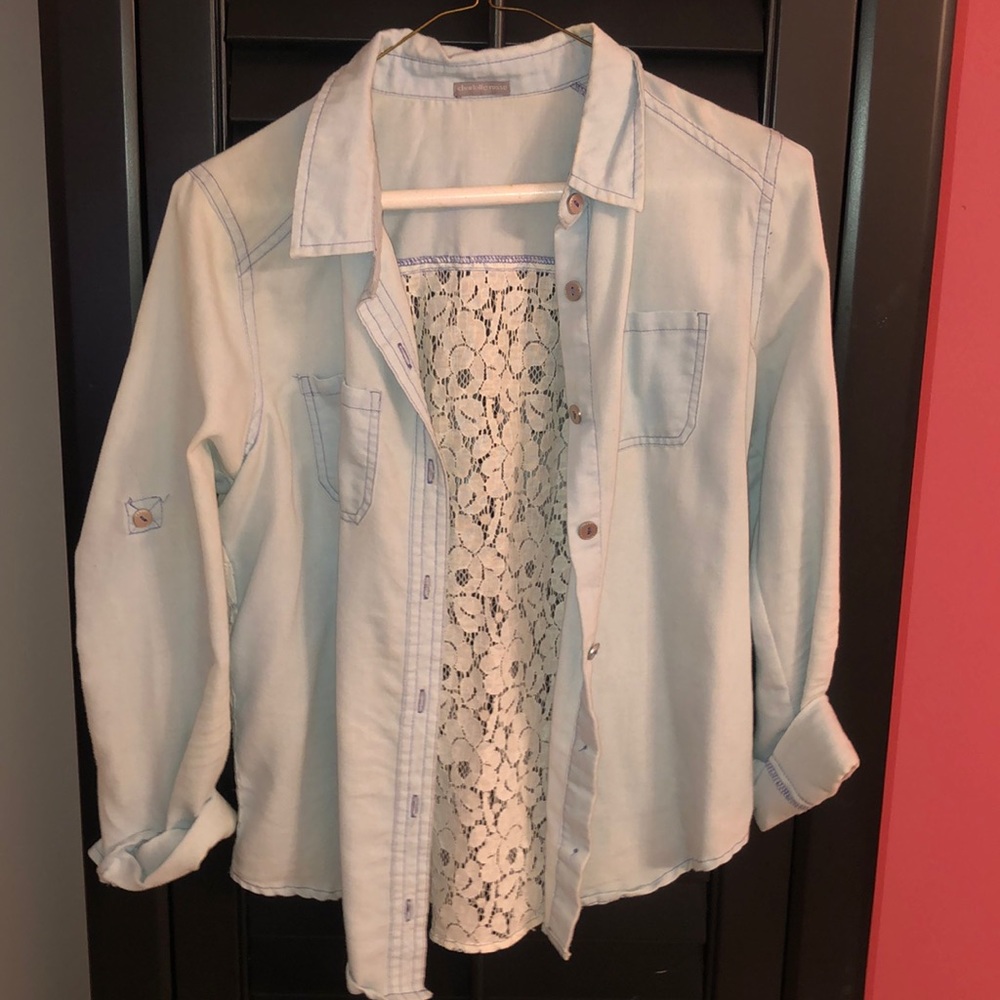Button Down Shirt with White Lace Back